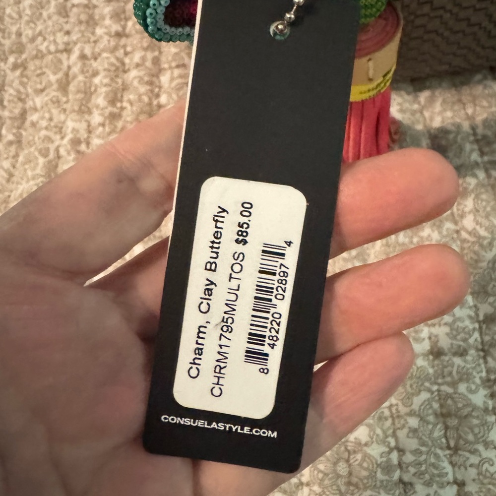 Consuela Metallic Woven Tote Bag with Colorful Strap - Silver with tassel. - Picture 5 of 11